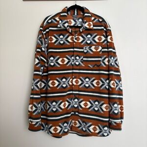 Eddie Bauer Aztec Fleece Shacket Oversized Unisex Men’s TXL Button Up